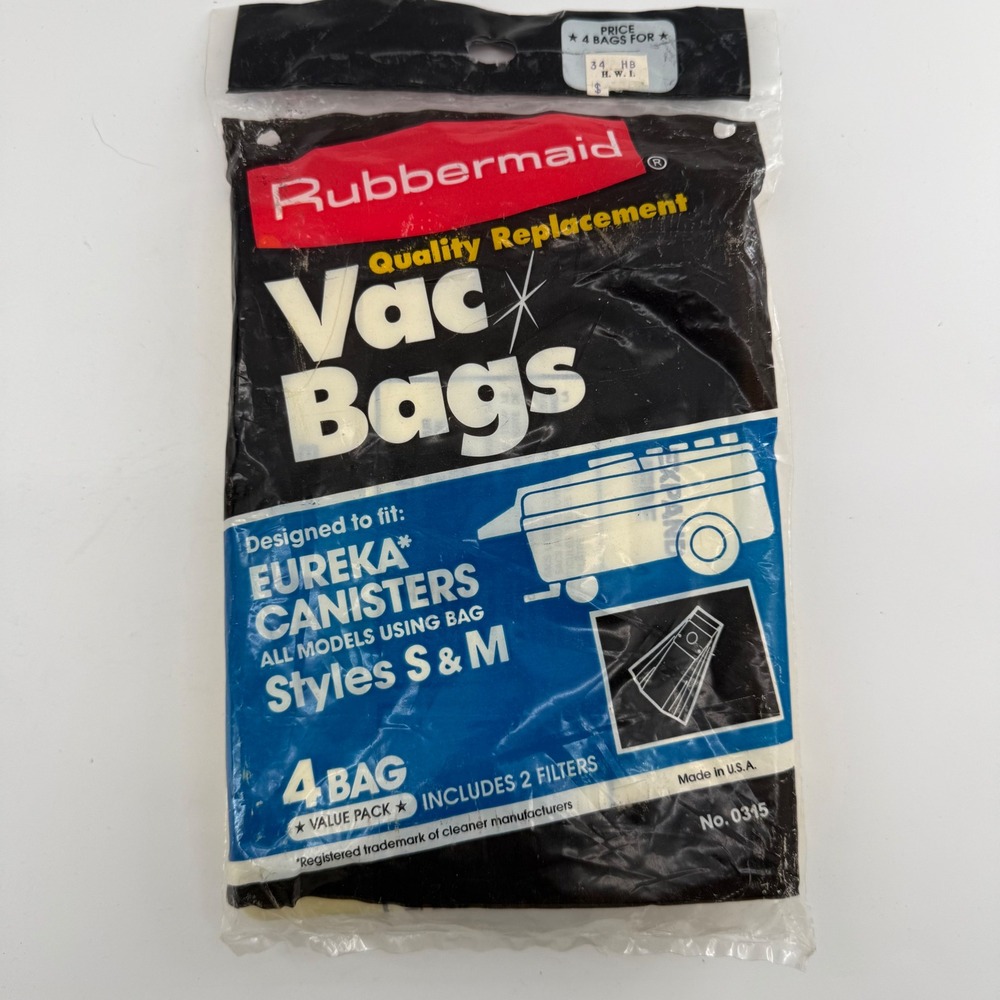 Rubbermaid Eureka Canister Styles S & M Vacuum Bags 4 Pack 2 Filters 0315 Yellow